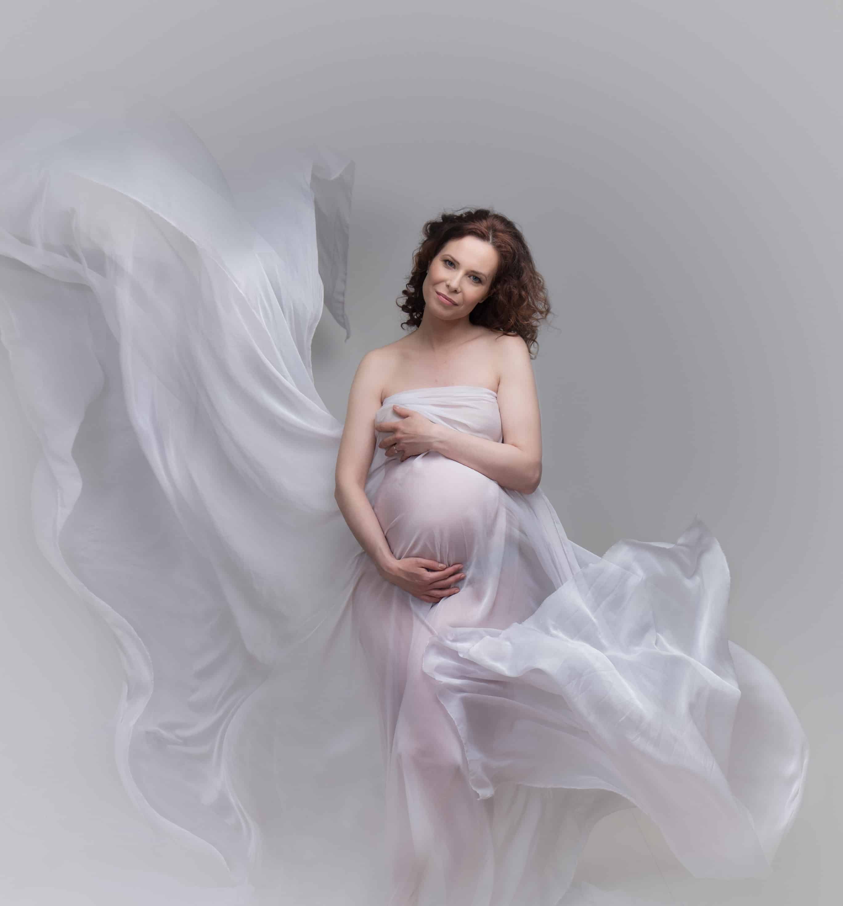 artistic floaty fabric maternity portraits