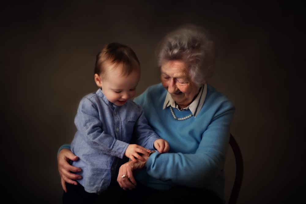 grandma and her grandchild during family photoshoot in Edinburgh